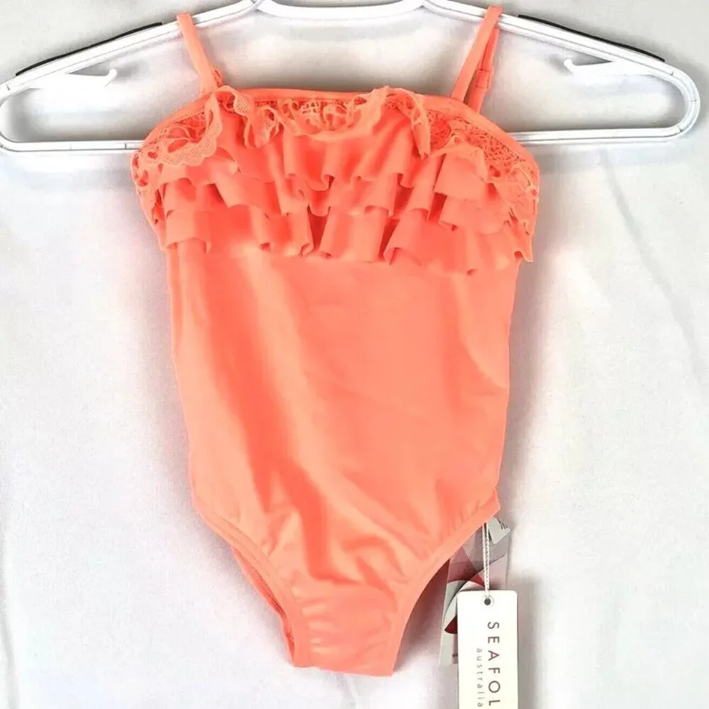 Seafolly, Girl’s Size 2T Orange One Piece Ruffle Swimsuit